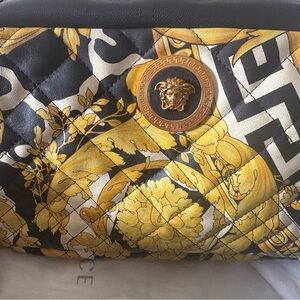 Versace Black and Gold Floral Clutch